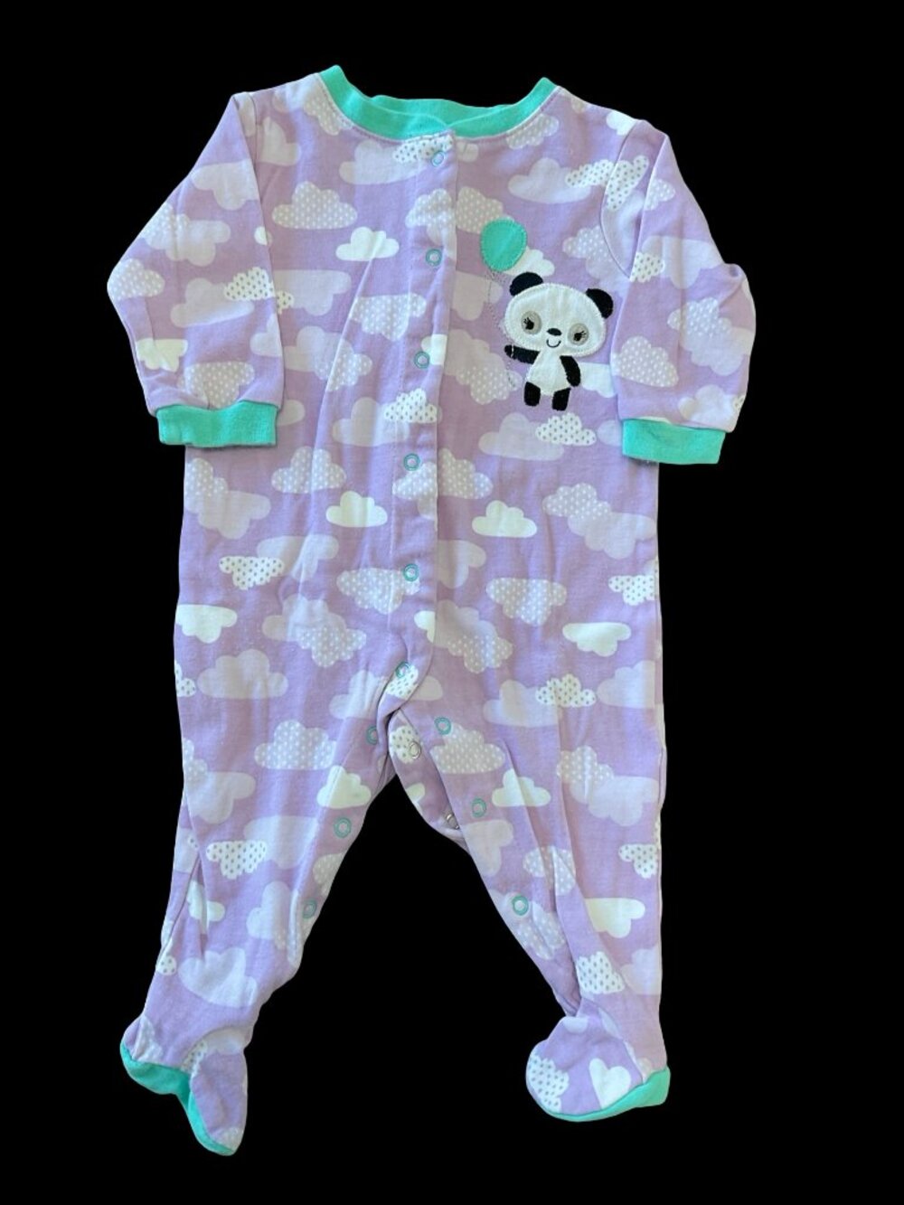 🌻10/$25 - Purple/White Cloud Print Sleeper w/ Panda Applique